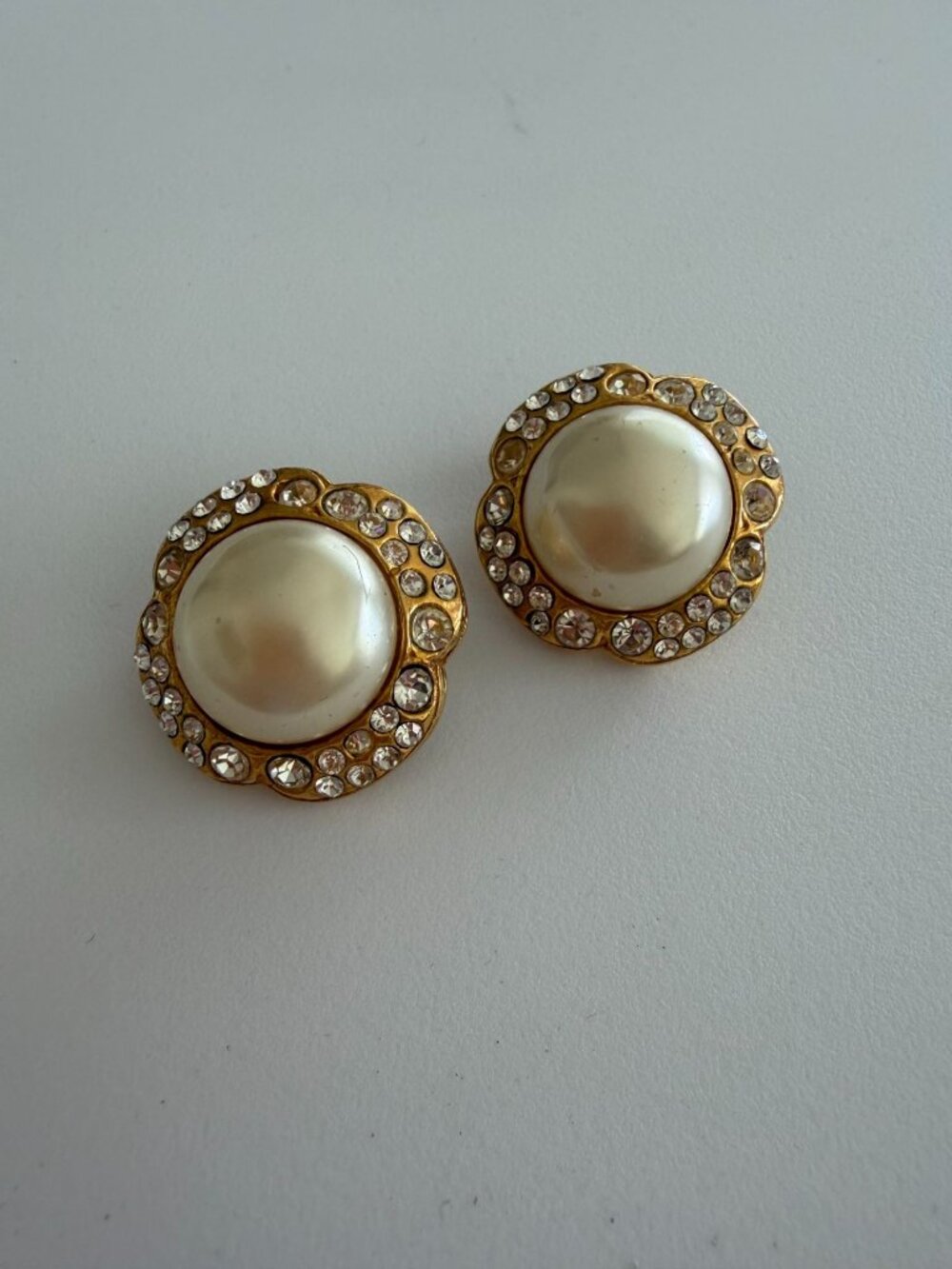CHANEL Vintage Gold Tone and Faux Pearl Clip On Earrings